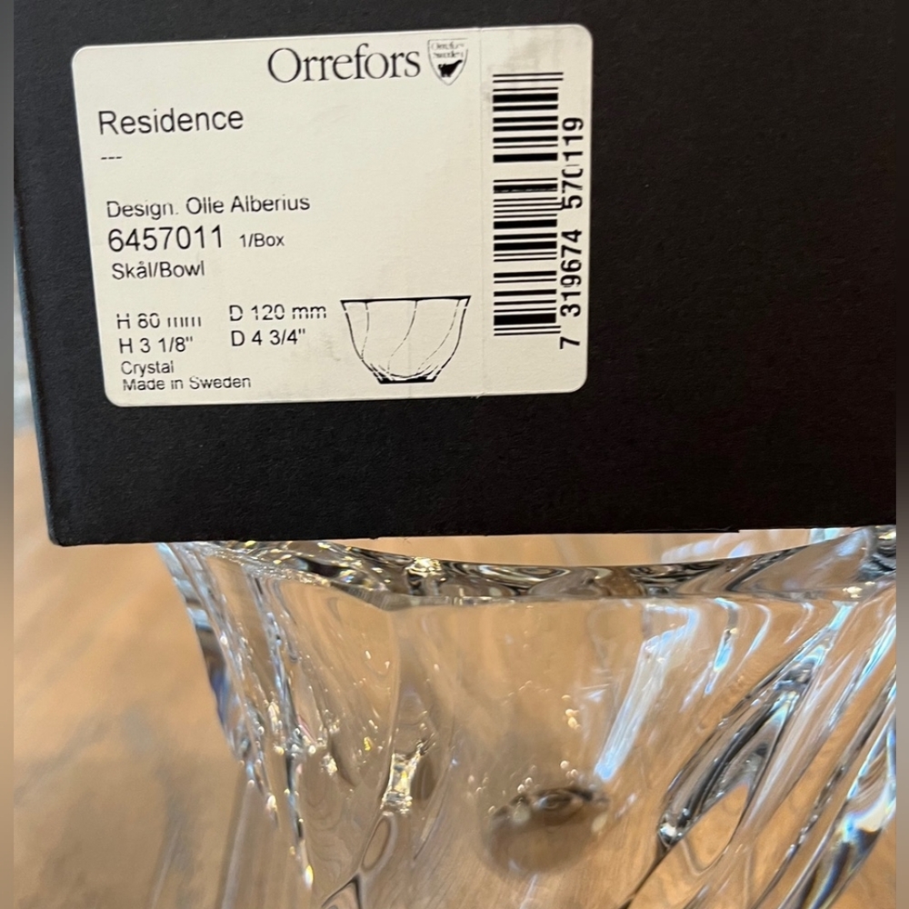 Vintage Orrefors Olle Iberius Design Crystal Swirl Octagon Bowl Signed  NIB - Picture 6 of 12